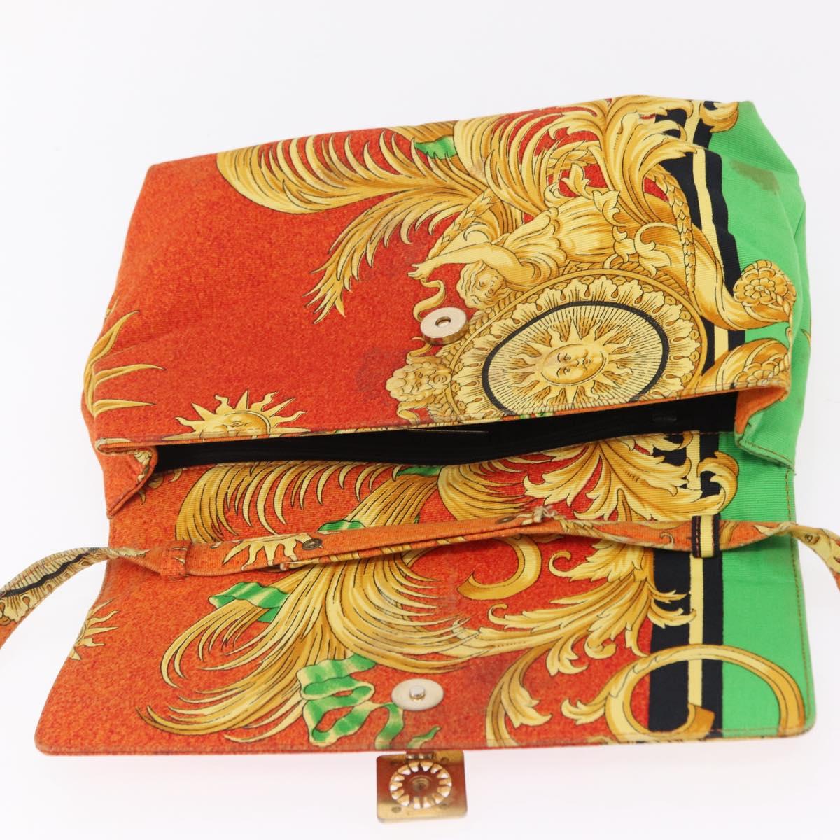 Gianni Versace Shoulder Bag Canvas Orange Gold Auth bs37650