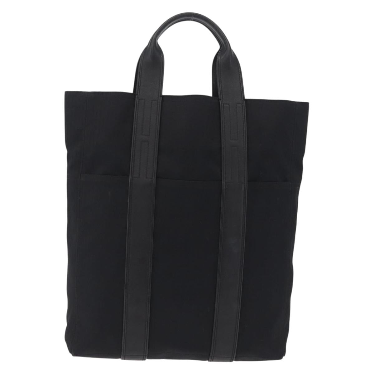 HERMES Acapulco Cabas MM Hand Bag Canvas Leather Black Silver Auth bs37652