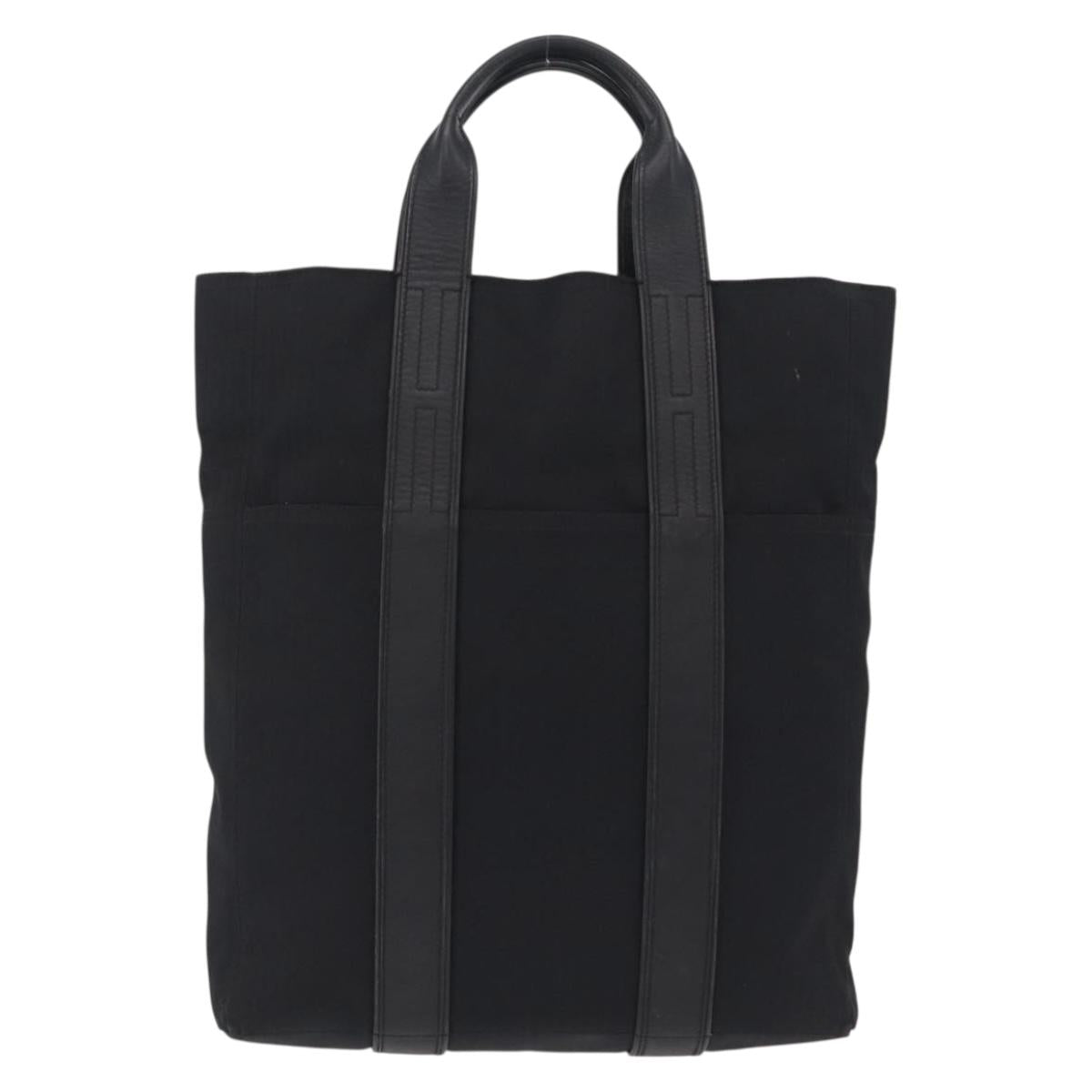 HERMES Acapulco Cabas MM Hand Bag Canvas Leather Black Silver Auth bs37652