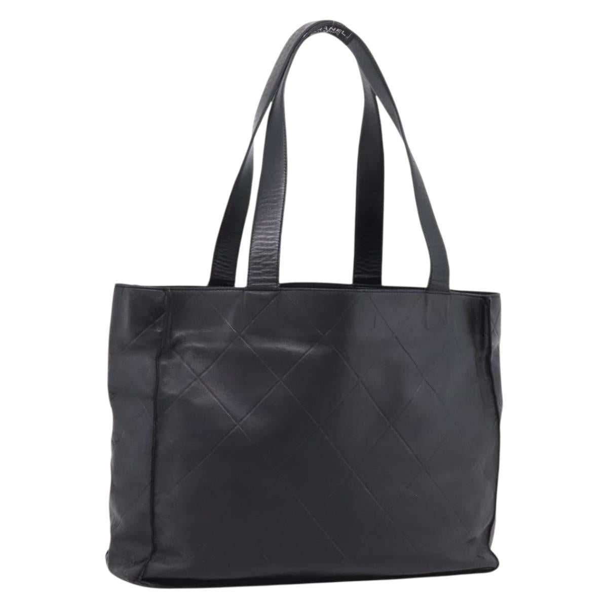 CHANEL Matelasse Tote Bag Lamb Skin Black Silver CC Auth bs37653
