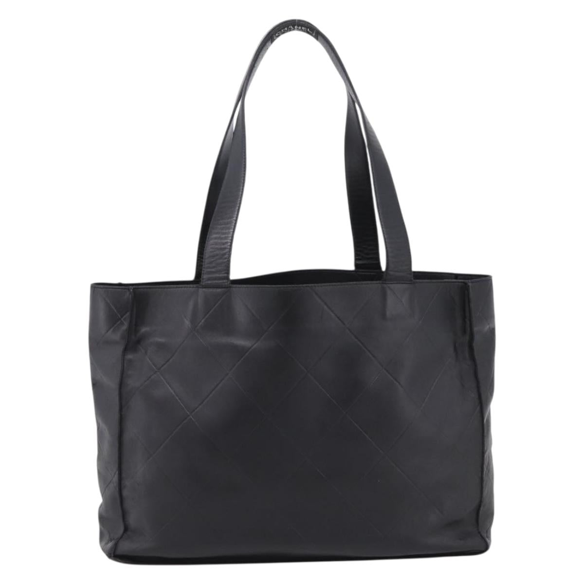 CHANEL Matelasse Tote Bag Lamb Skin Black Silver CC Auth bs37653