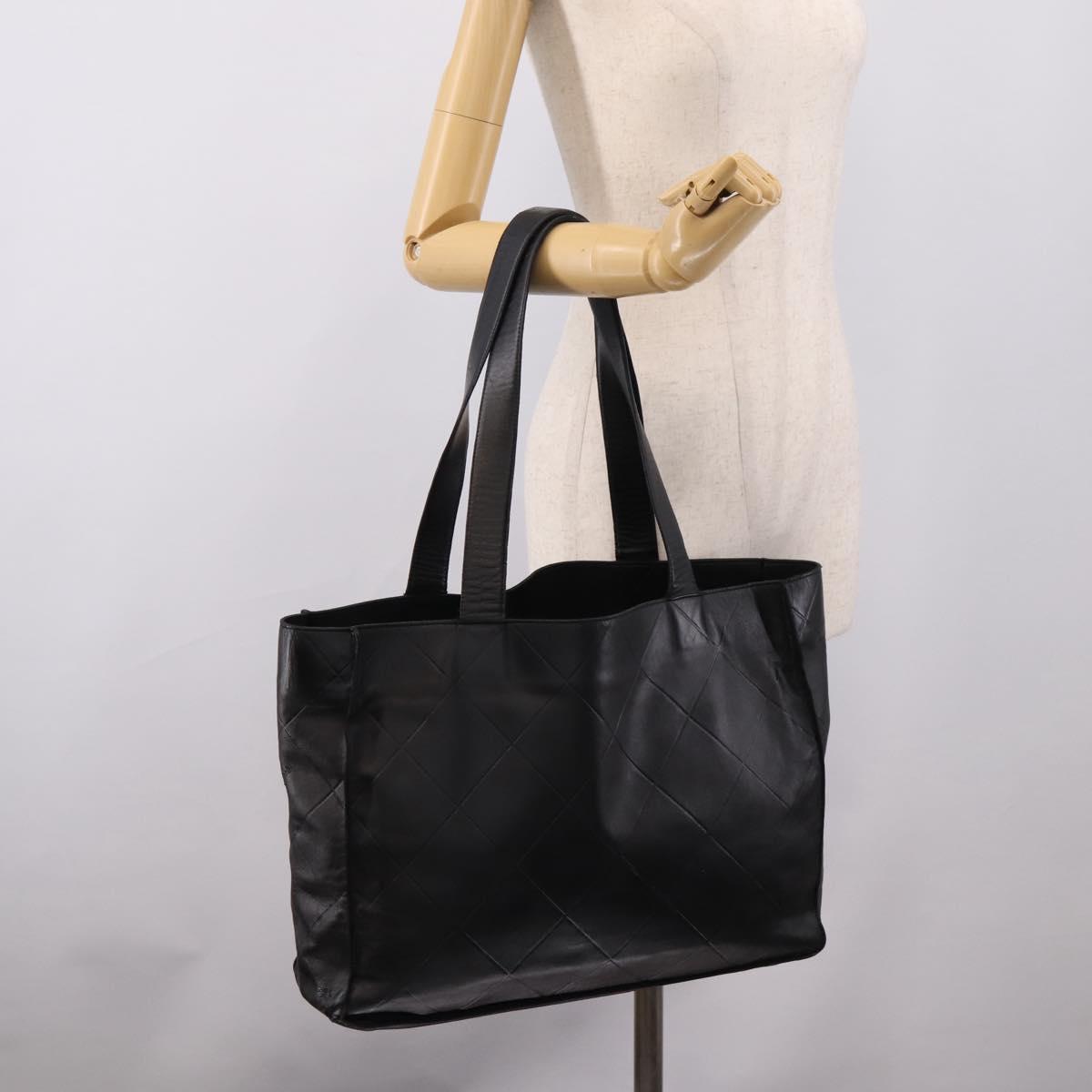 CHANEL Matelasse Tote Bag Lamb Skin Black Silver CC Auth bs37653