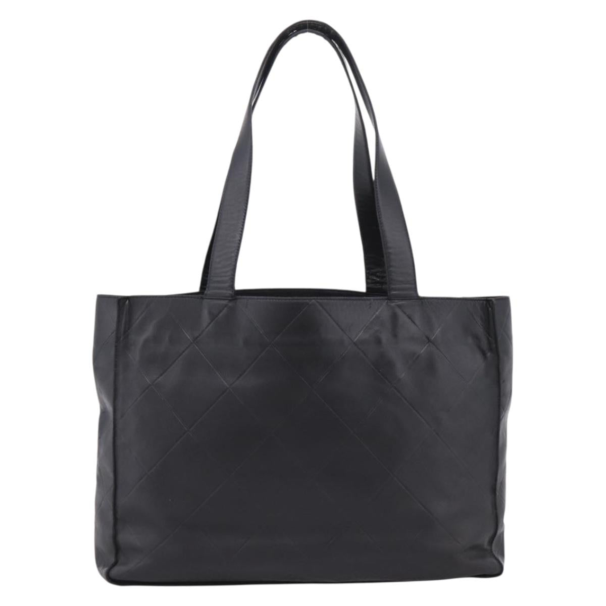 CHANEL Matelasse Tote Bag Lamb Skin Black Silver CC Auth bs37653