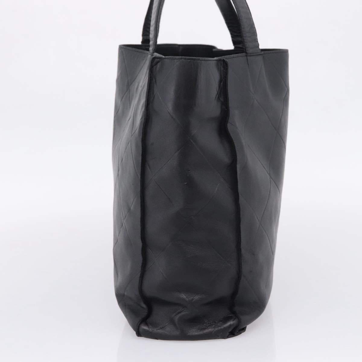 CHANEL Matelasse Tote Bag Lamb Skin Black Silver CC Auth bs37653