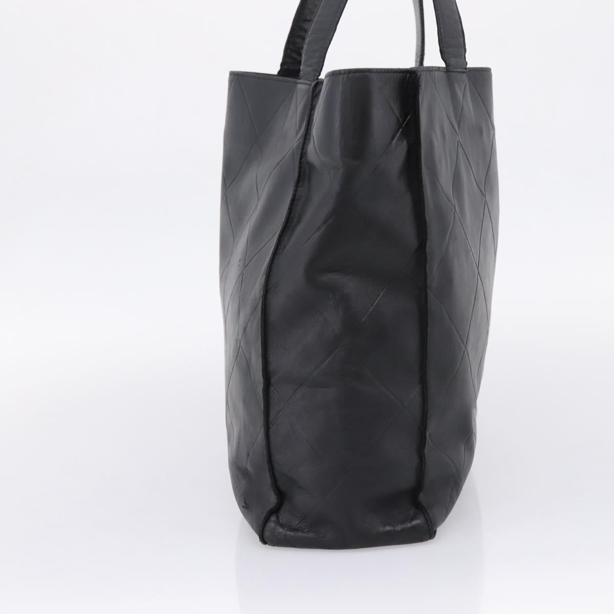CHANEL Matelasse Tote Bag Lamb Skin Black Silver CC Auth bs37653