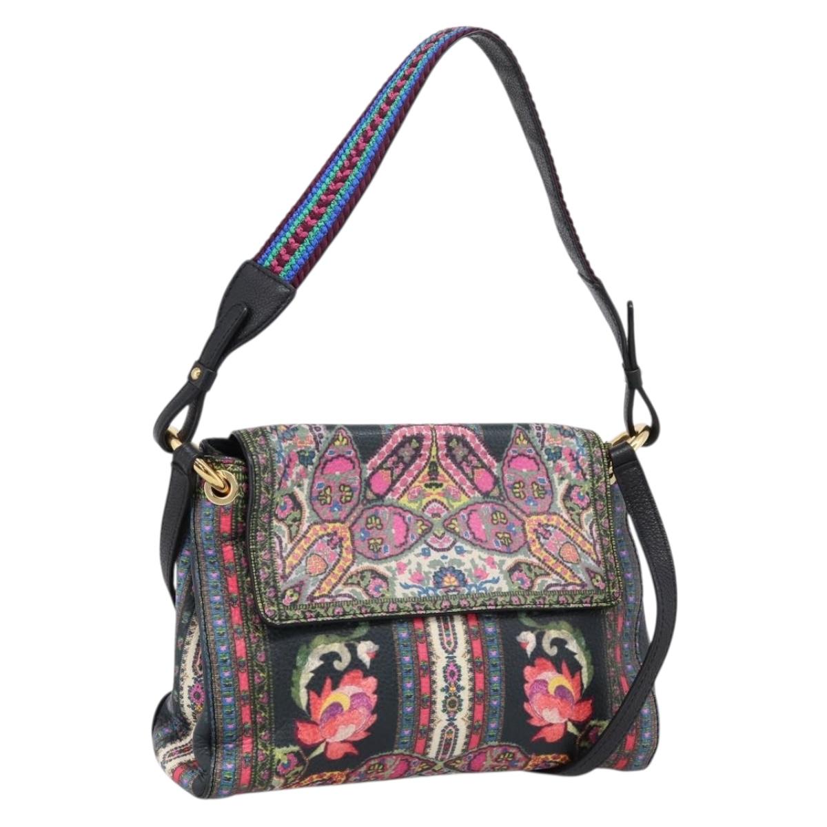 ETRO Shoulder Bag Leather 2way Black Gold Auth bs37654A