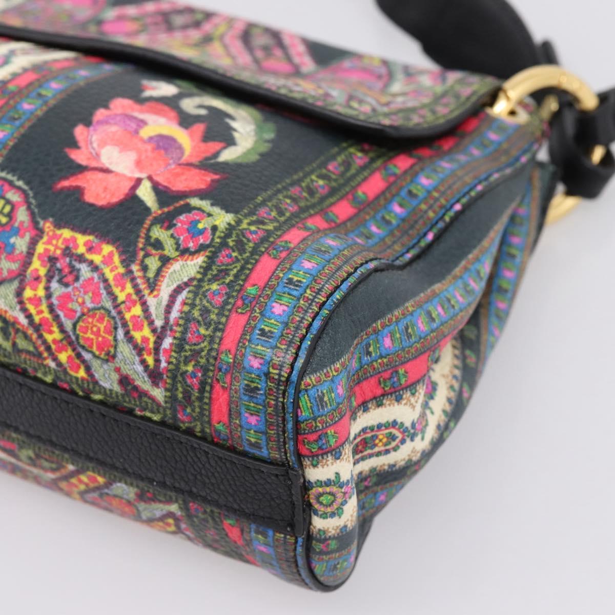 ETRO Shoulder Bag Leather 2way Black Gold Auth bs37654A