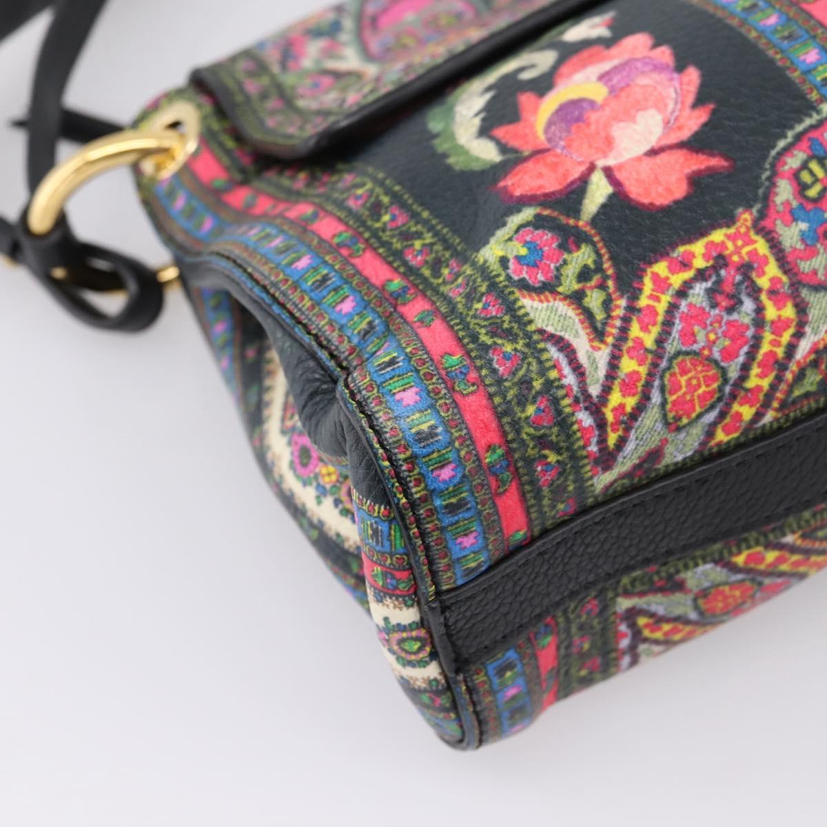 ETRO Shoulder Bag Leather 2way Black Gold Auth bs37654A