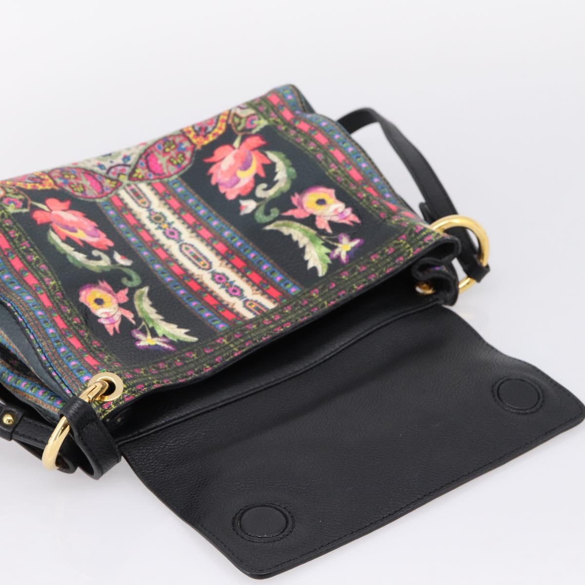 ETRO Shoulder Bag Leather 2way Black Gold Auth bs37654A