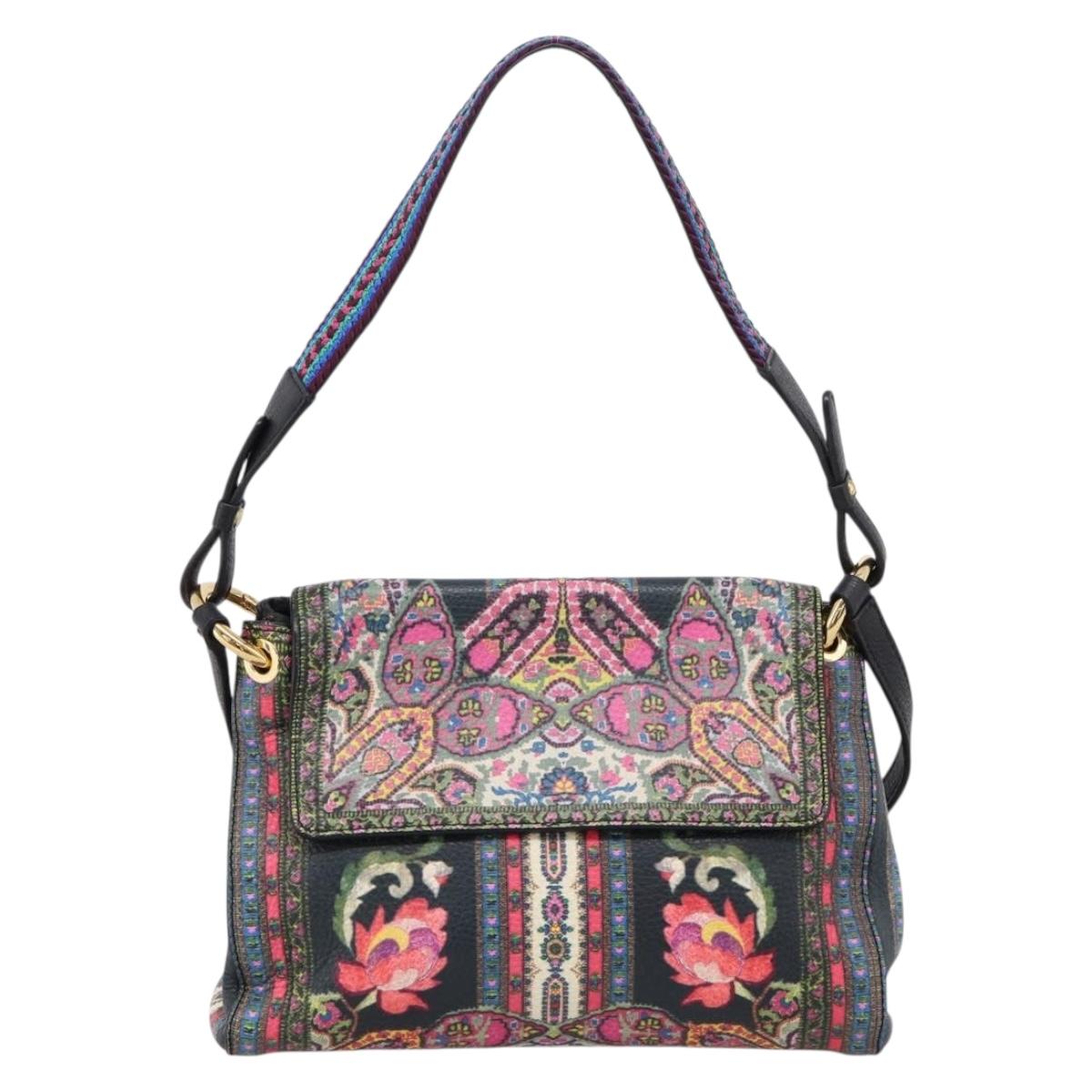 ETRO Shoulder Bag Leather 2way Black Gold Auth bs37654A