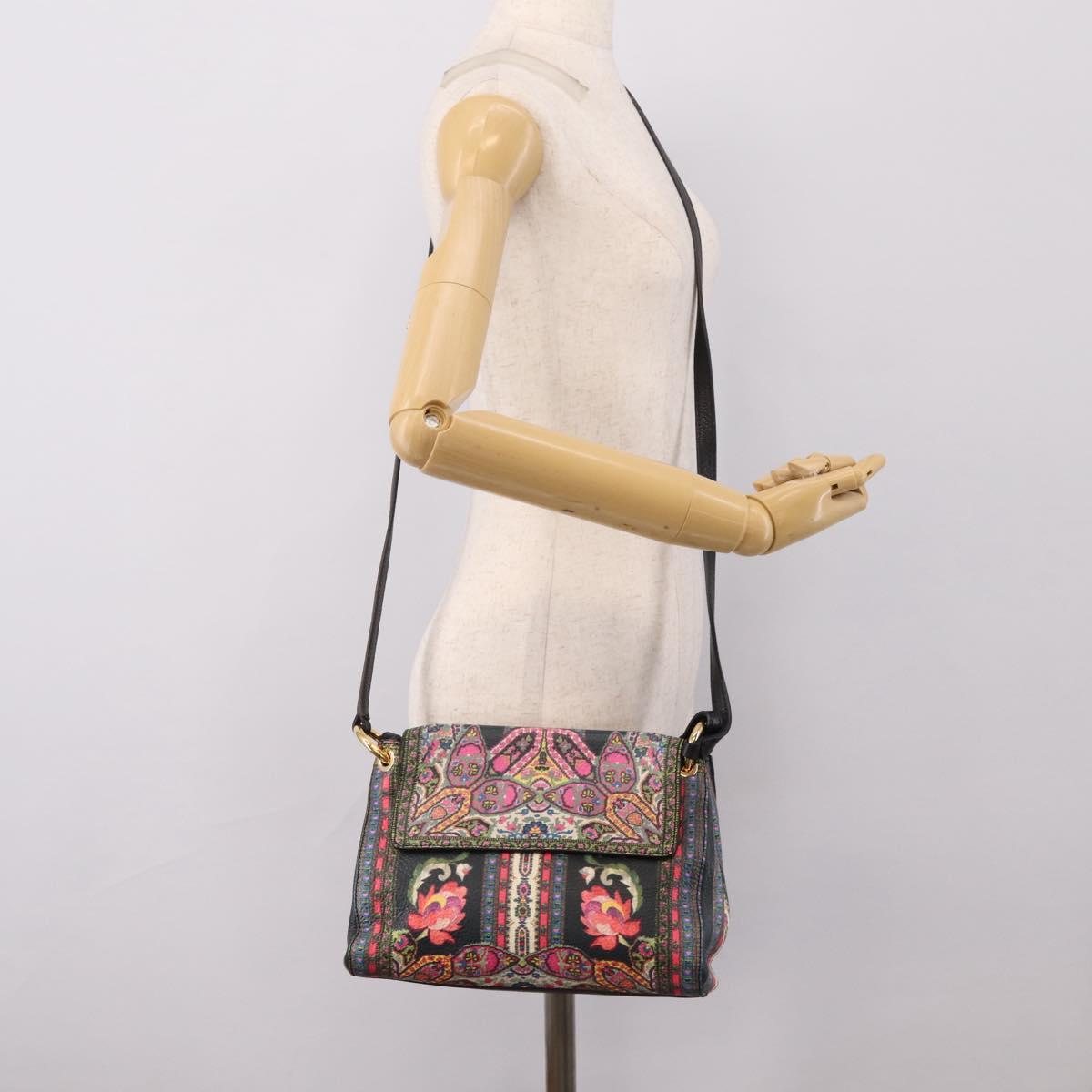ETRO Shoulder Bag Leather 2way Black Gold Auth bs37654A