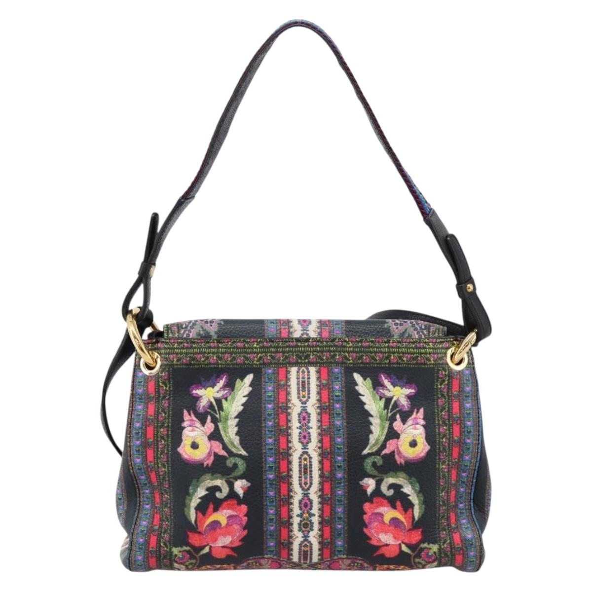 ETRO Shoulder Bag Leather 2way Black Gold Auth bs37654A