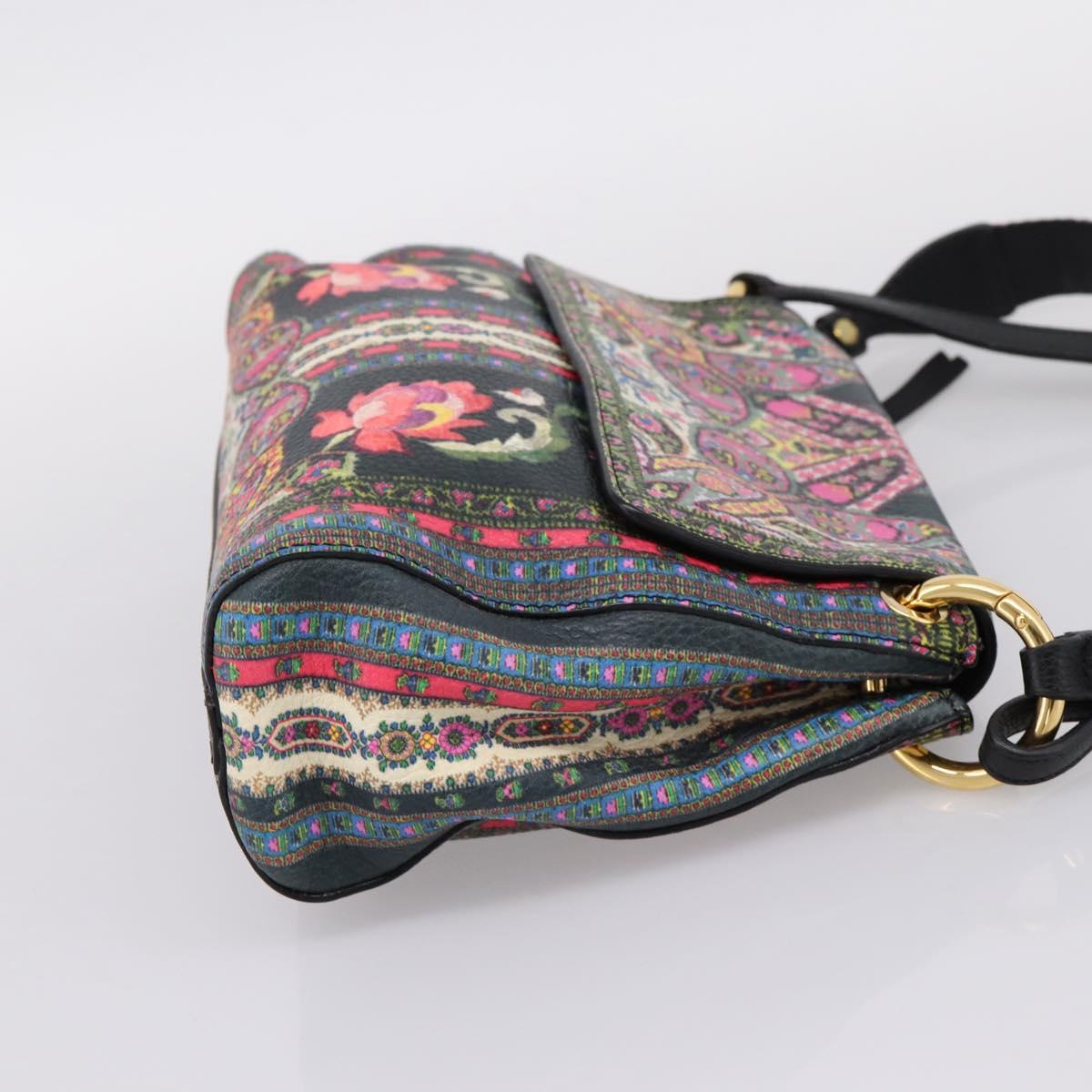 ETRO Shoulder Bag Leather 2way Black Gold Auth bs37654A