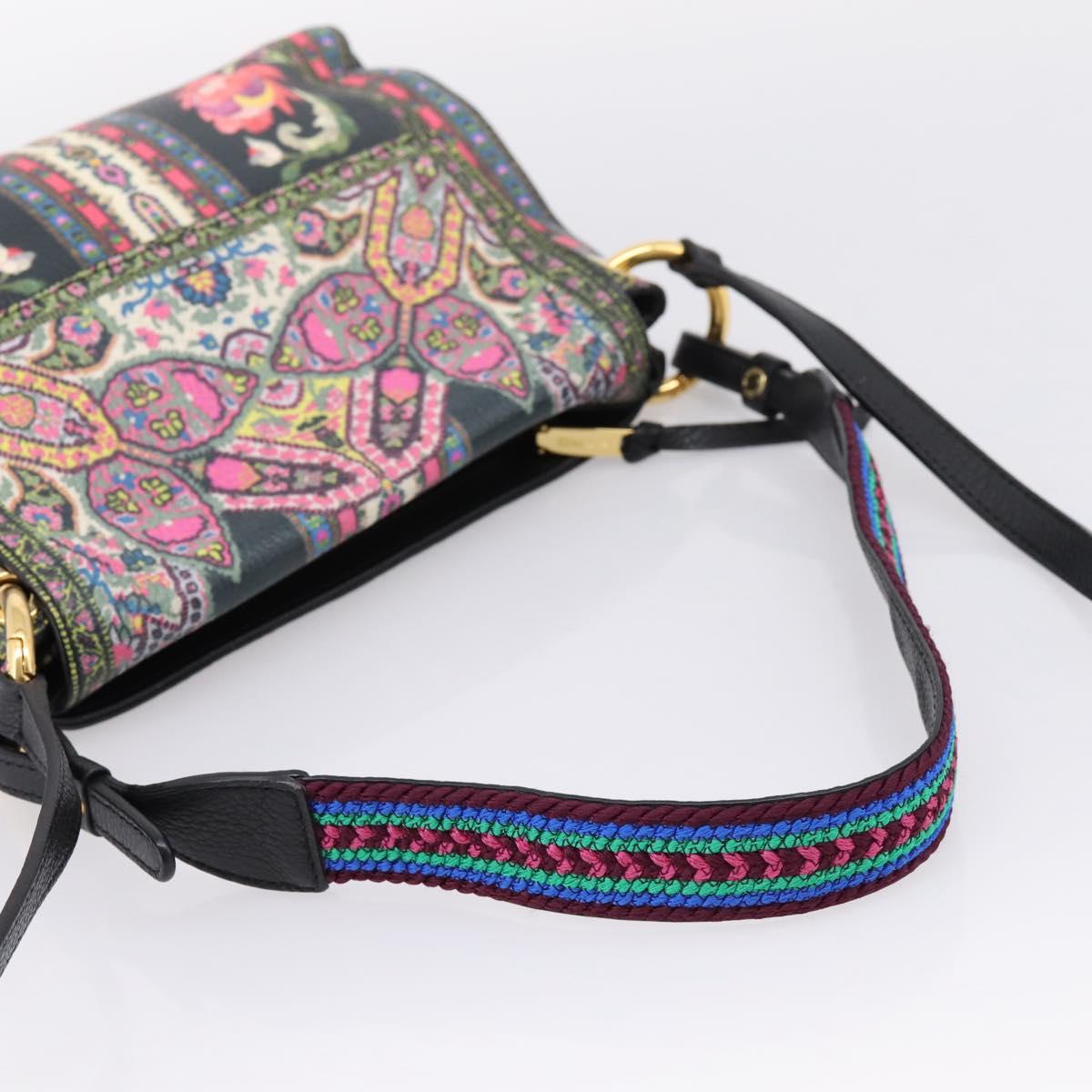 ETRO Shoulder Bag Leather 2way Black Gold Auth bs37654A