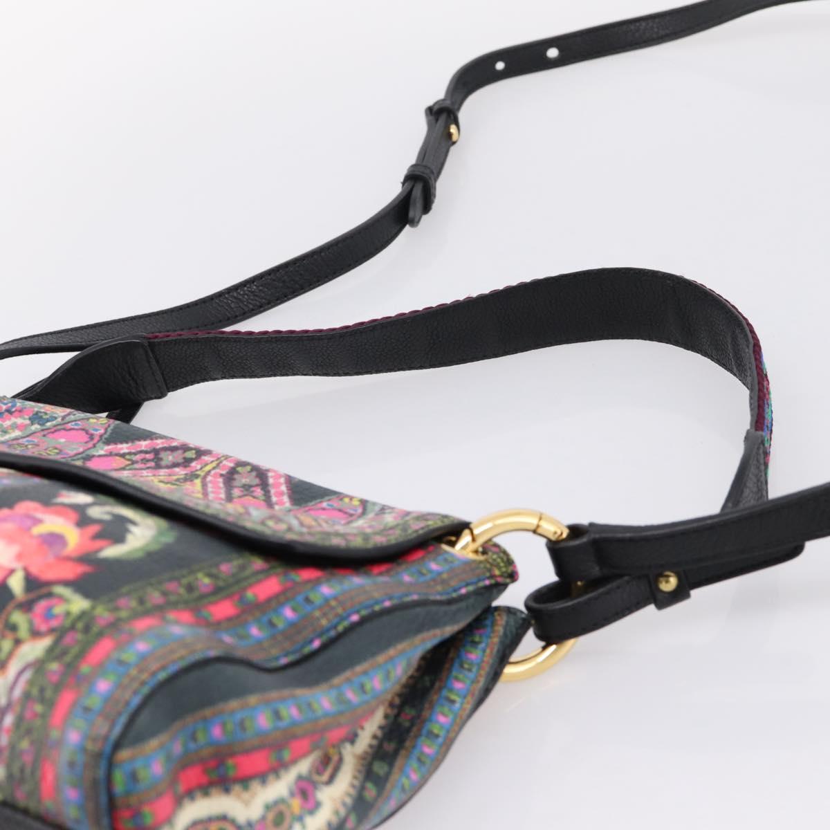 ETRO Shoulder Bag Leather 2way Black Gold Auth bs37654A