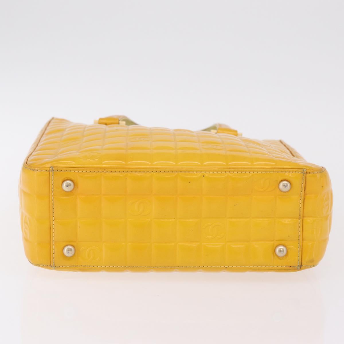 CHANEL Choco Bar Hand Bag Patent leather Yellow Gold CC Auth bs37655
