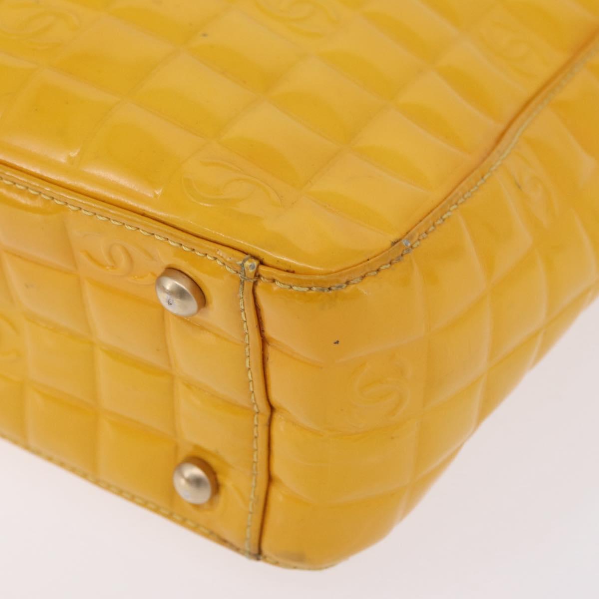 CHANEL Choco Bar Hand Bag Patent leather Yellow Gold CC Auth bs37655