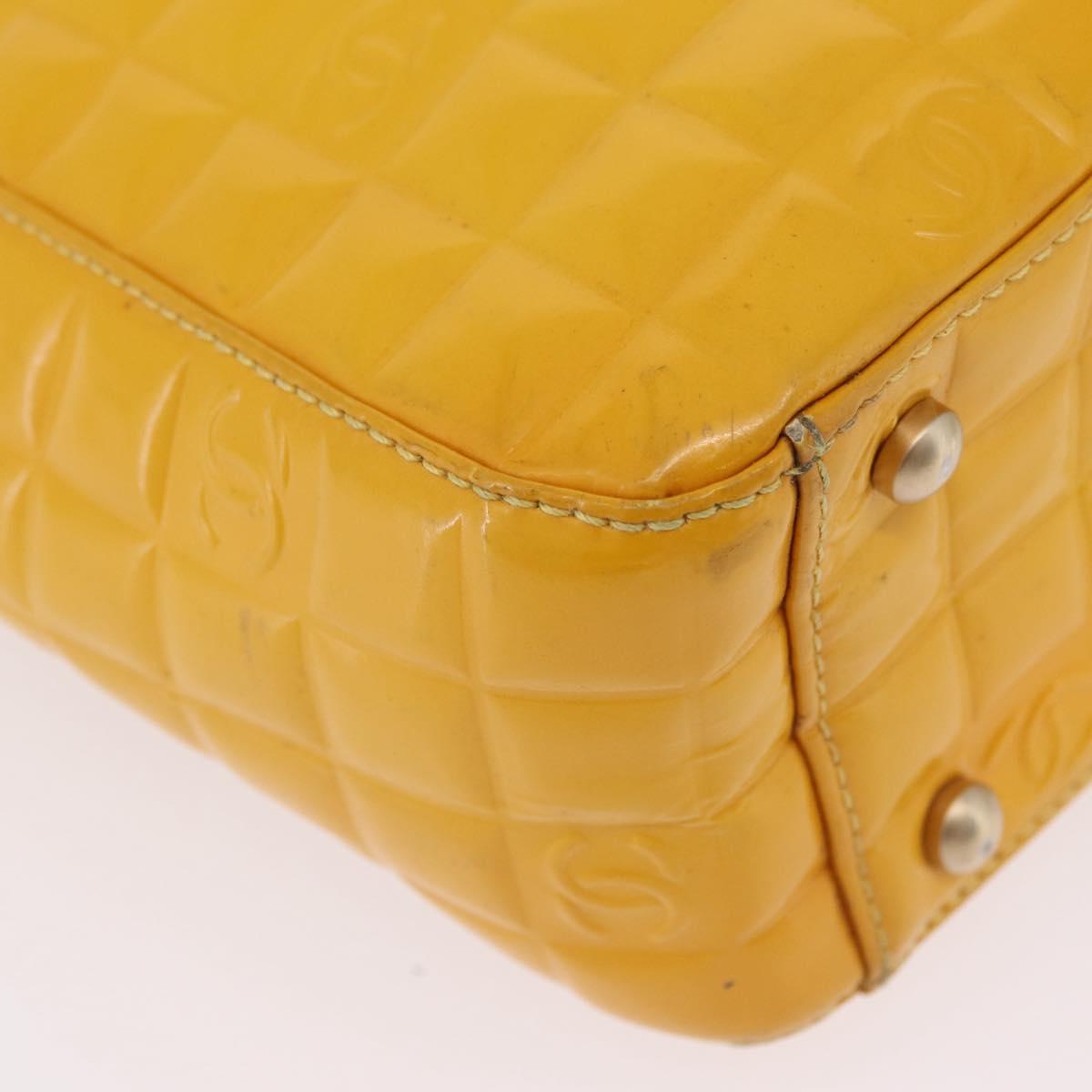 CHANEL Choco Bar Hand Bag Patent leather Yellow Gold CC Auth bs37655