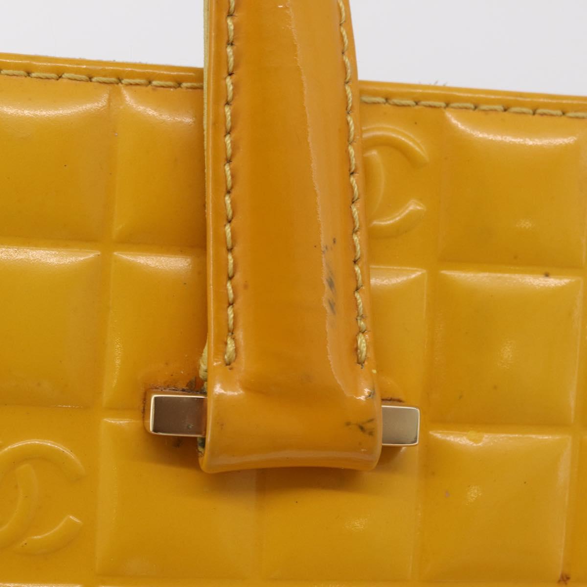CHANEL Choco Bar Hand Bag Patent leather Yellow Gold CC Auth bs37655