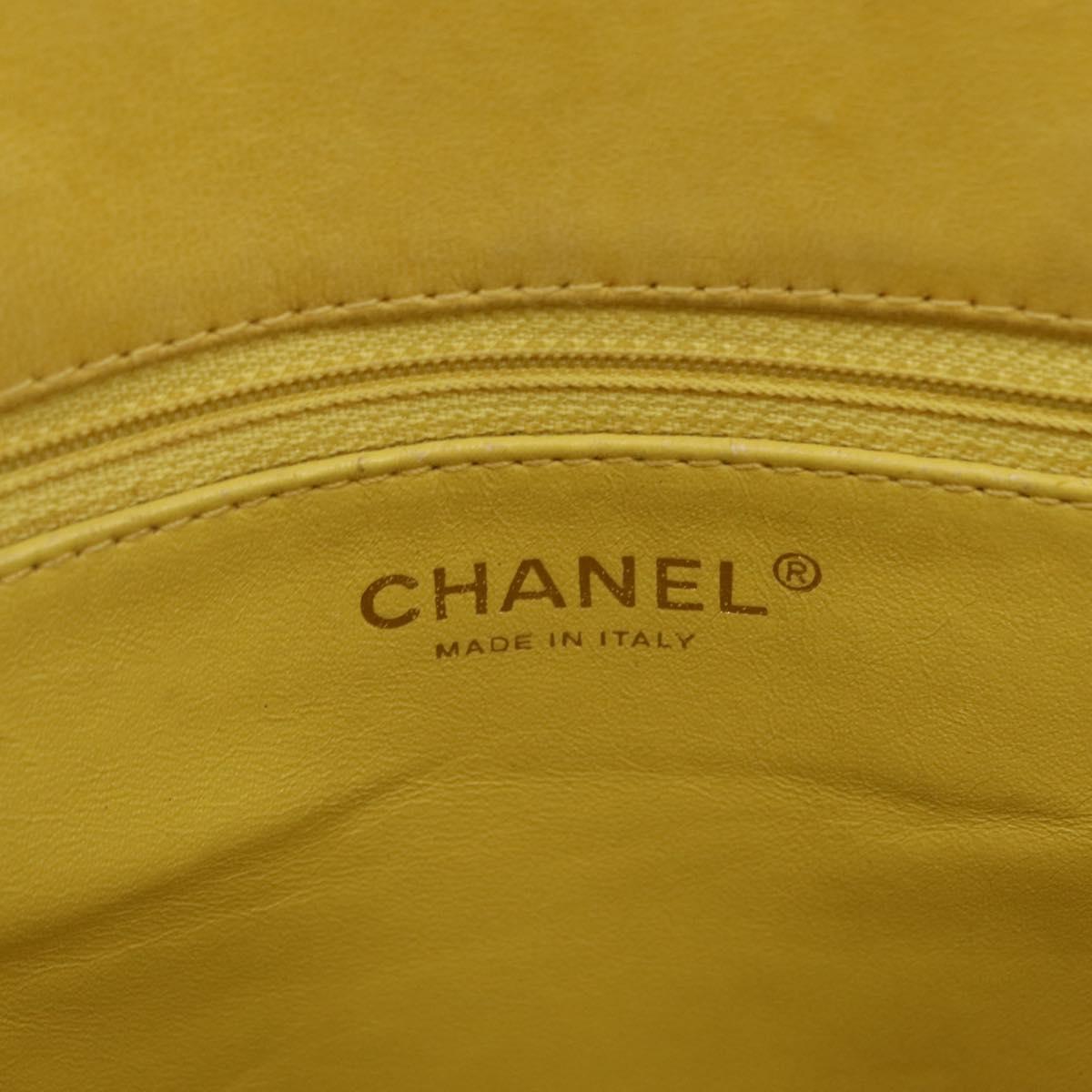 CHANEL Choco Bar Hand Bag Patent leather Yellow Gold CC Auth bs37655