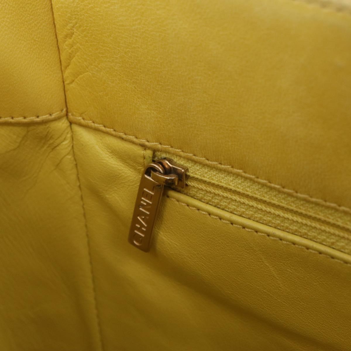 CHANEL Choco Bar Hand Bag Patent leather Yellow Gold CC Auth bs37655