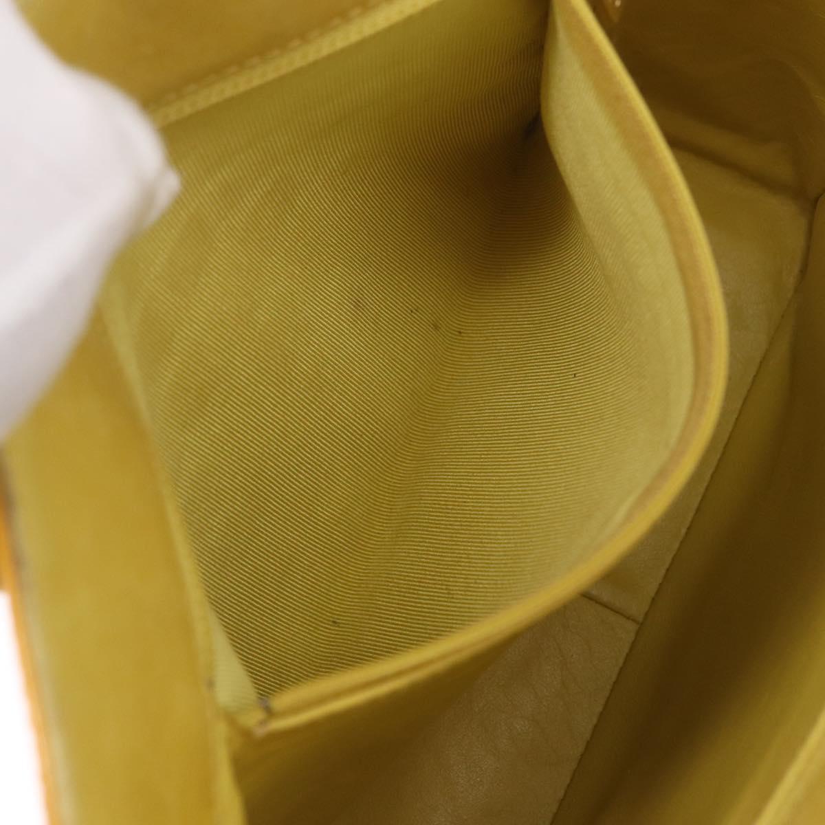 CHANEL Choco Bar Hand Bag Patent leather Yellow Gold CC Auth bs37655