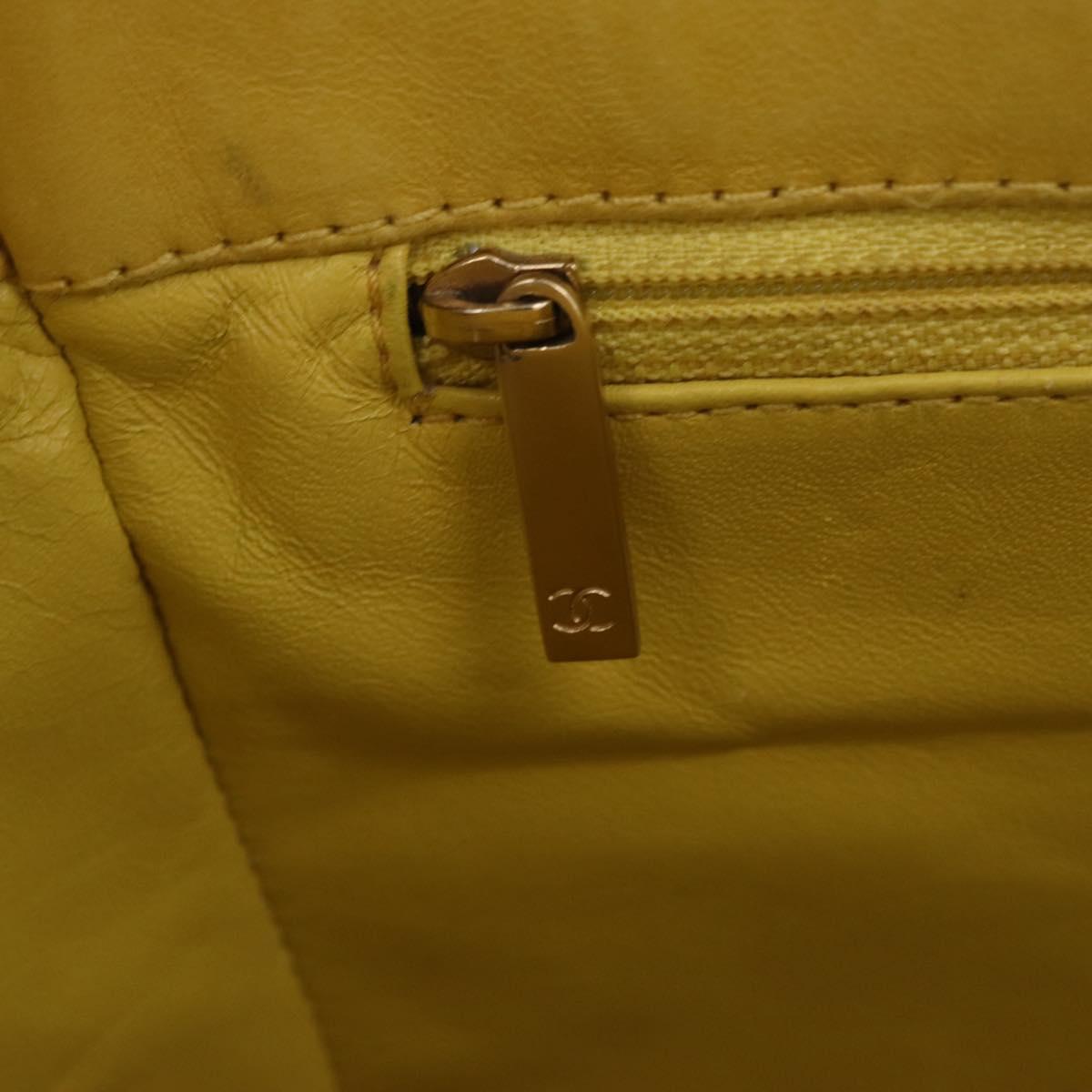 CHANEL Choco Bar Hand Bag Patent leather Yellow Gold CC Auth bs37655