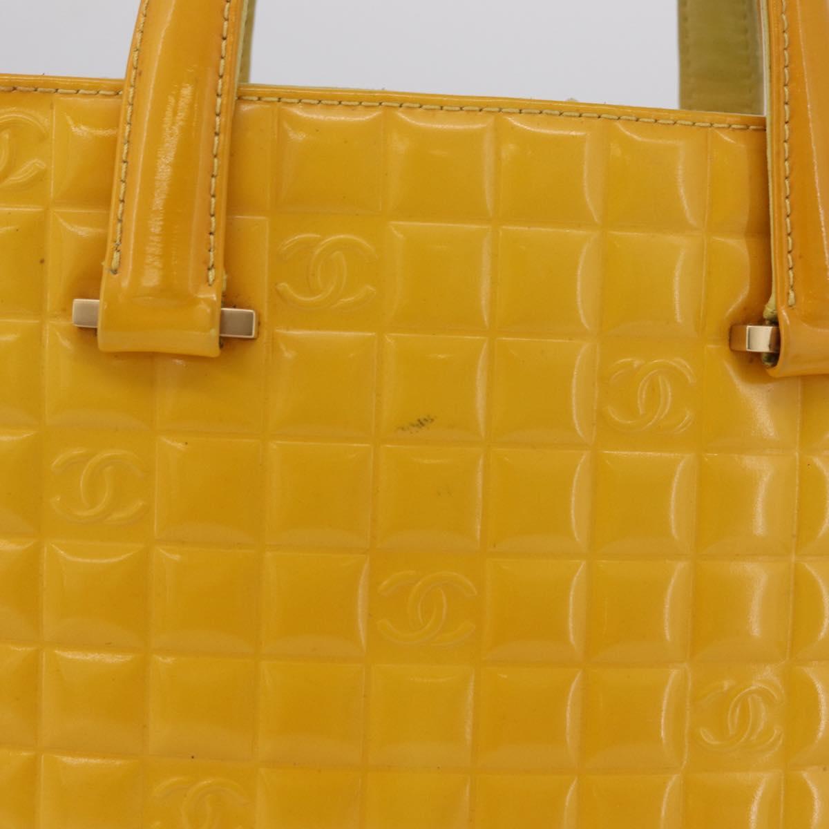 CHANEL Choco Bar Hand Bag Patent leather Yellow Gold CC Auth bs37655