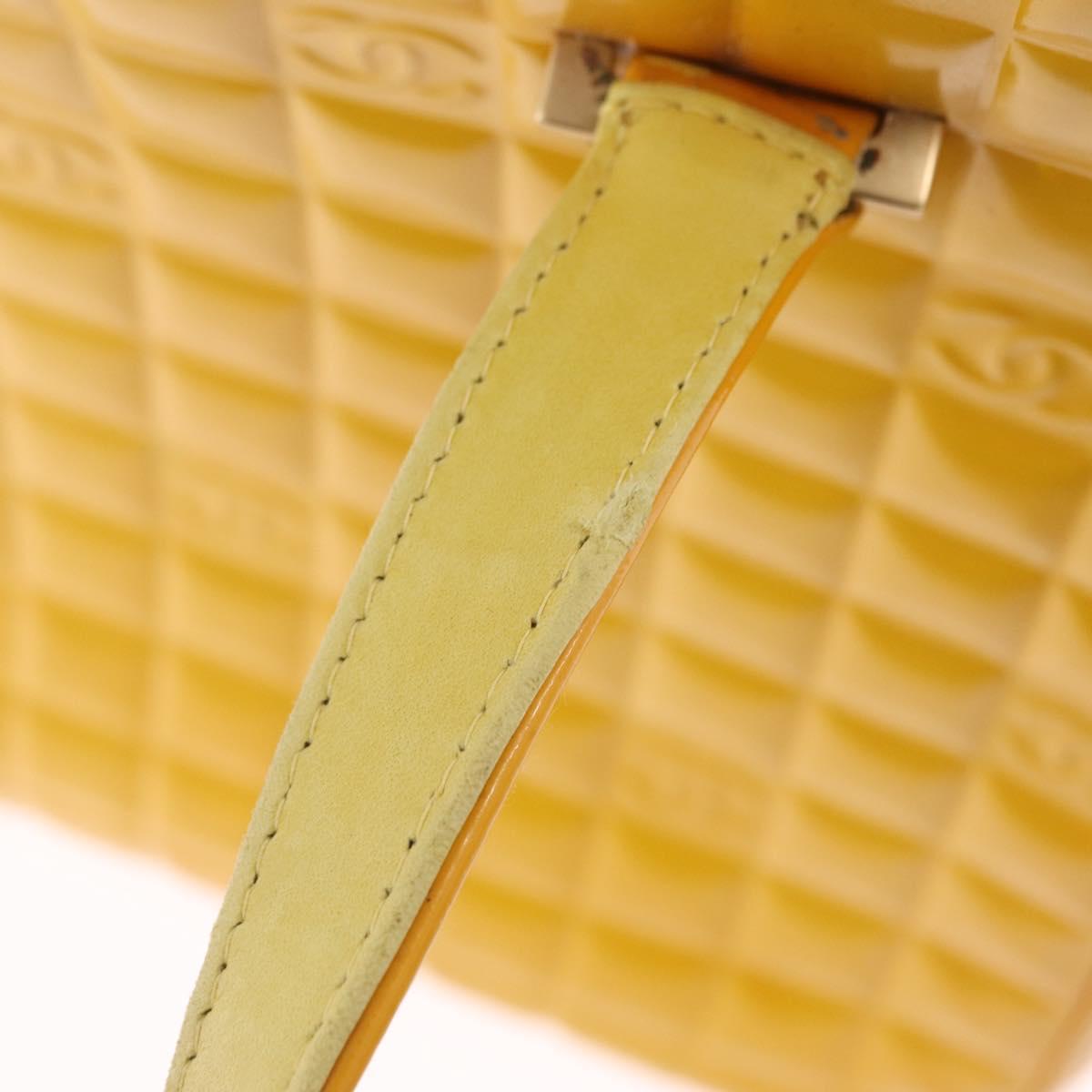 CHANEL Choco Bar Hand Bag Patent leather Yellow Gold CC Auth bs37655