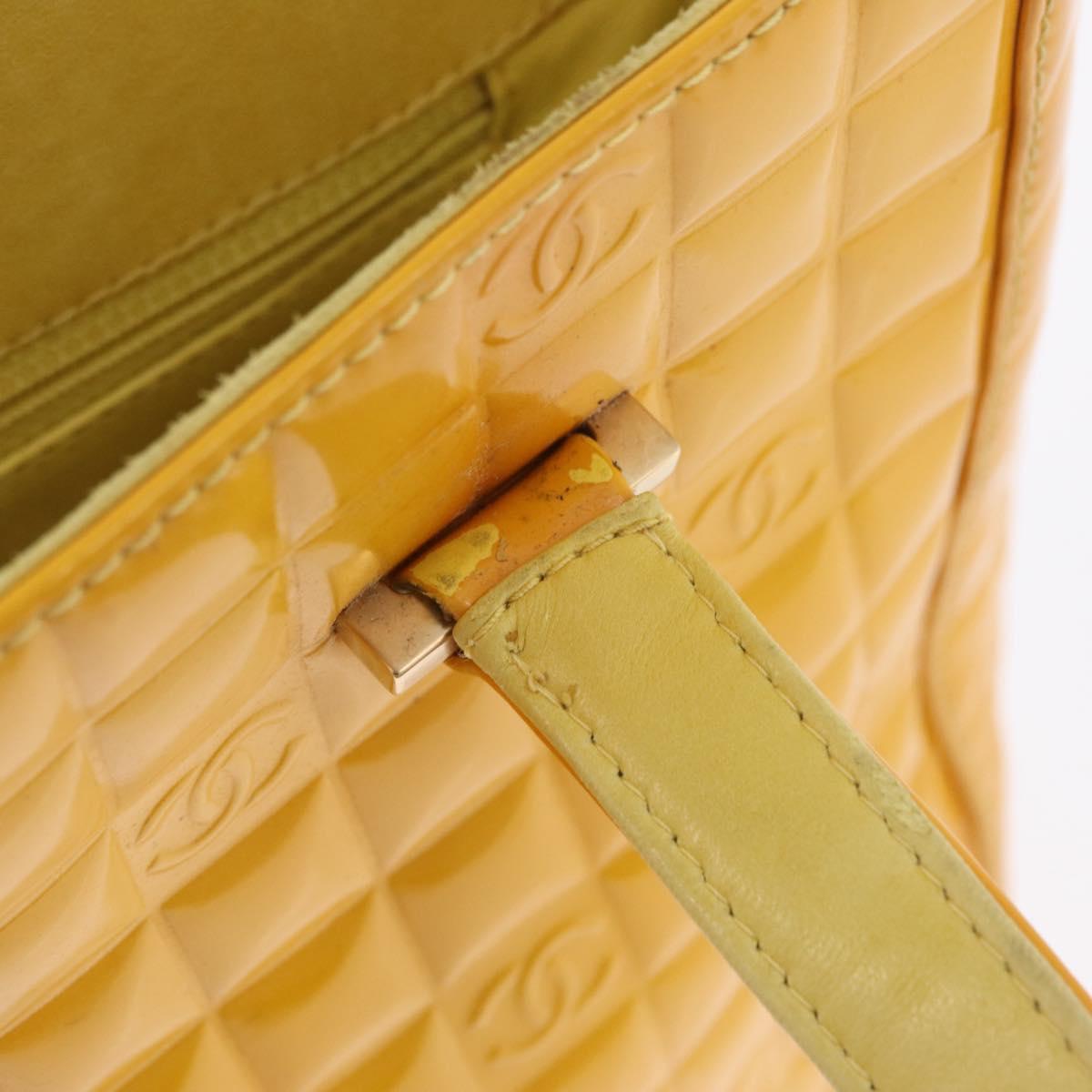 CHANEL Choco Bar Hand Bag Patent leather Yellow Gold CC Auth bs37655