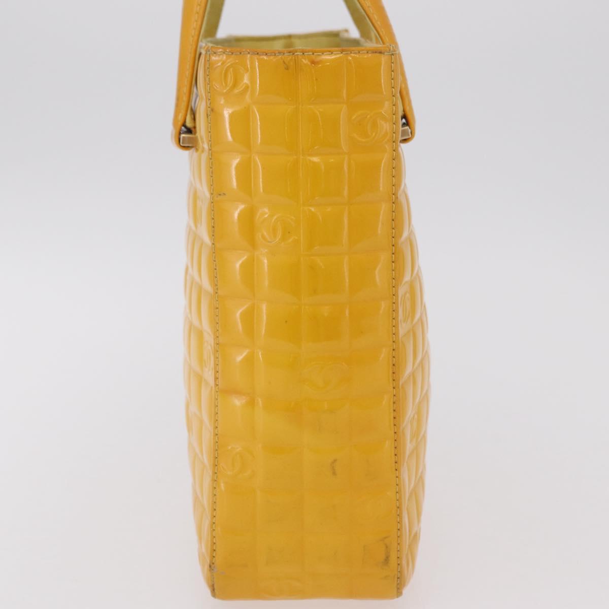CHANEL Choco Bar Hand Bag Patent leather Yellow Gold CC Auth bs37655