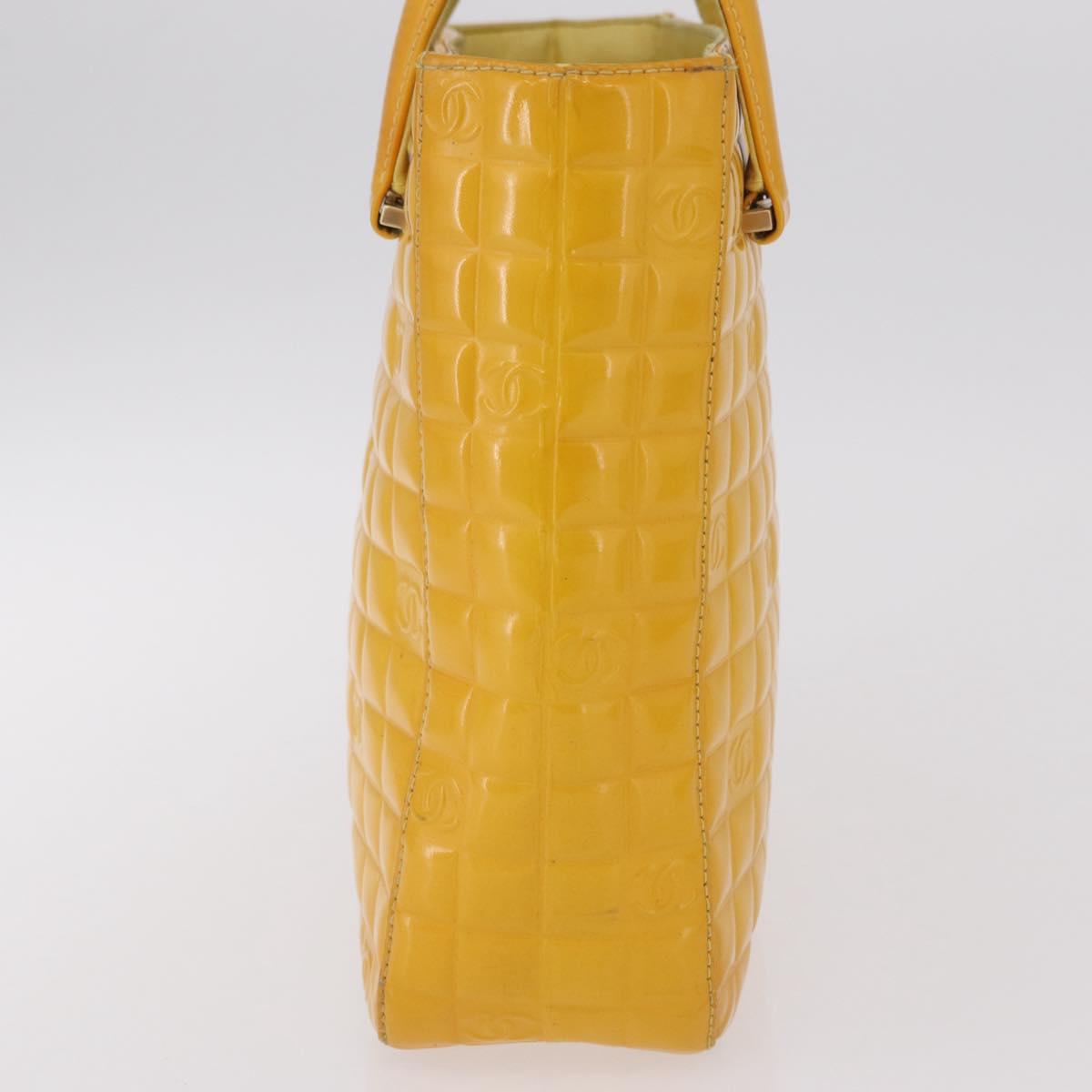 CHANEL Choco Bar Hand Bag Patent leather Yellow Gold CC Auth bs37655