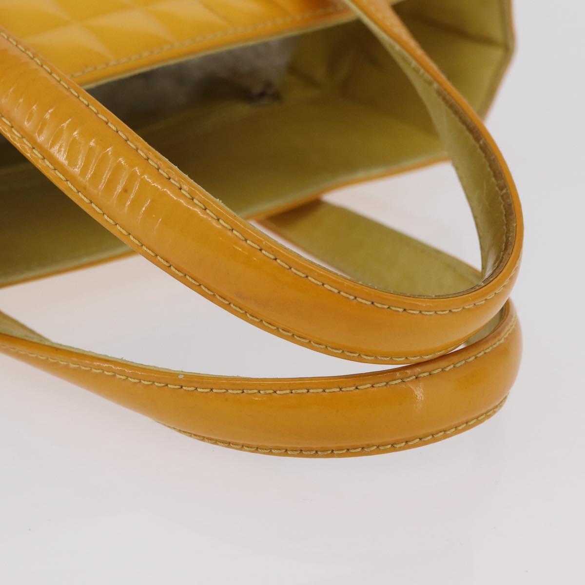 CHANEL Choco Bar Hand Bag Patent leather Yellow Gold CC Auth bs37655