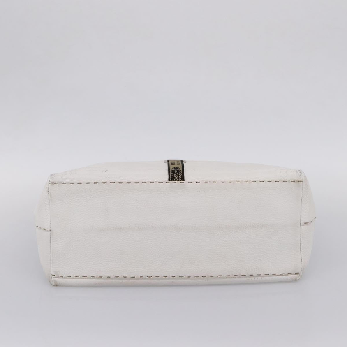 FENDI Celeria Tote Bag Leather White Silver Auth bs37656