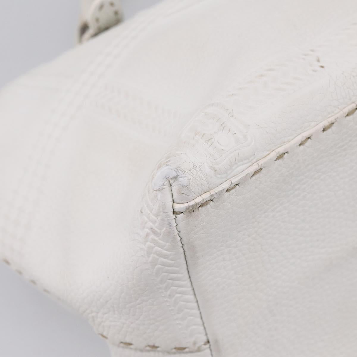 FENDI Celeria Tote Bag Leather White Silver Auth bs37656