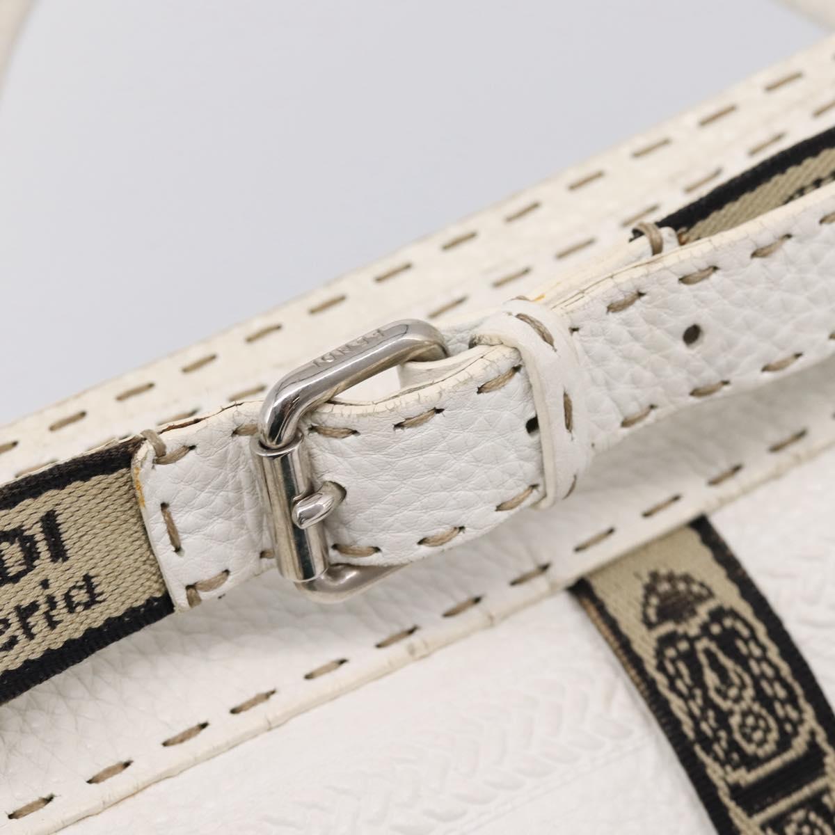 FENDI Celeria Tote Bag Leather White Silver Auth bs37656