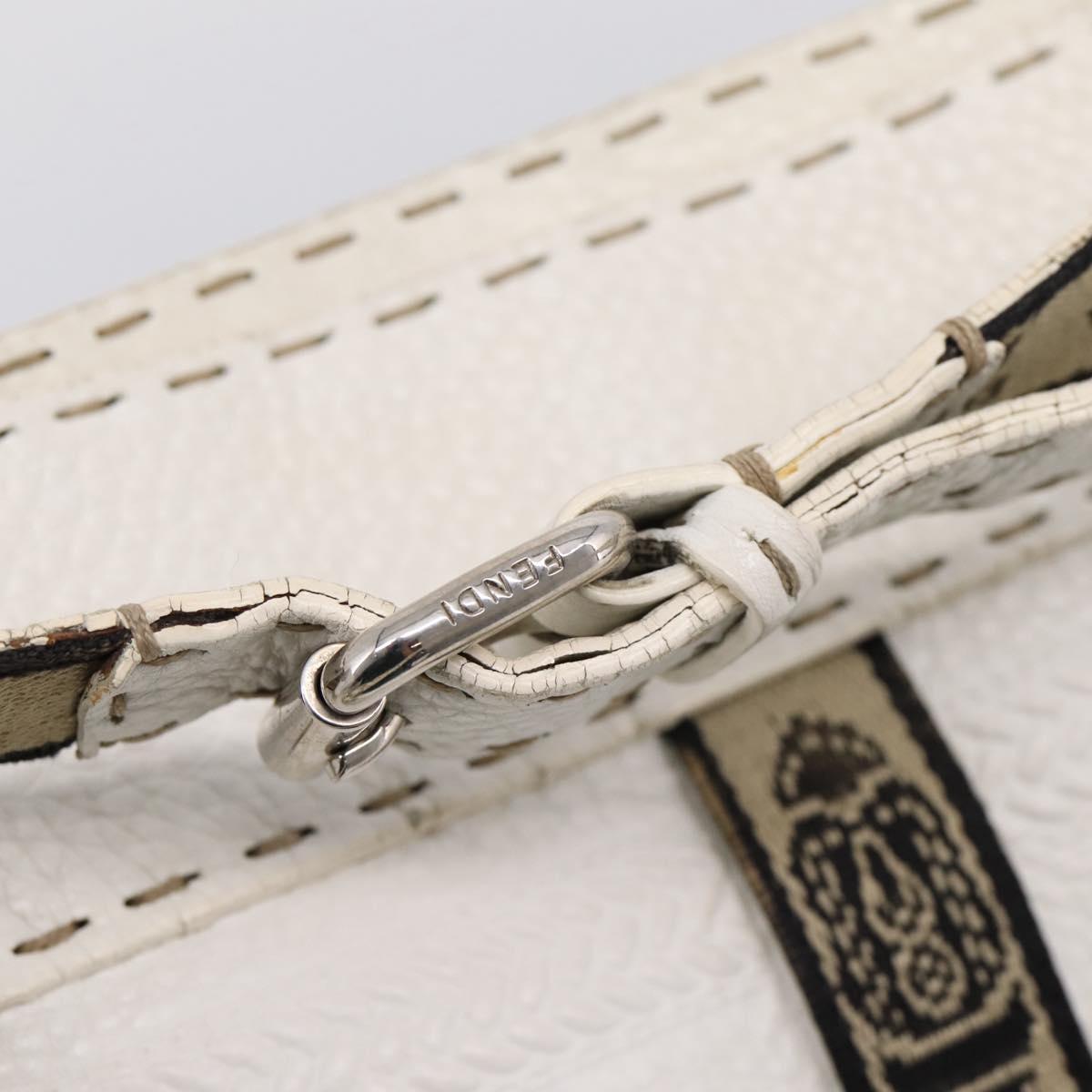 FENDI Celeria Tote Bag Leather White Silver Auth bs37656