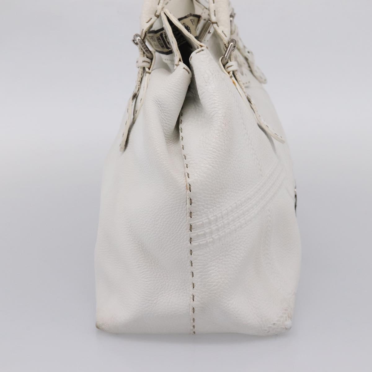 FENDI Celeria Tote Bag Leather White Silver Auth bs37656