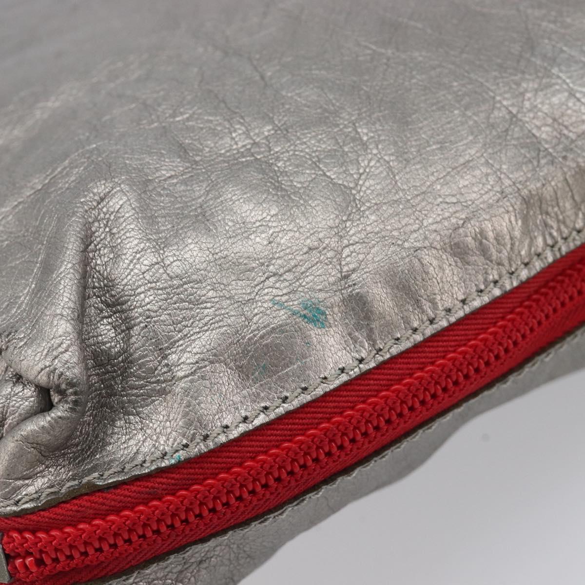 LOEWE Shoulder Bag Leather Silver Auth bs37665