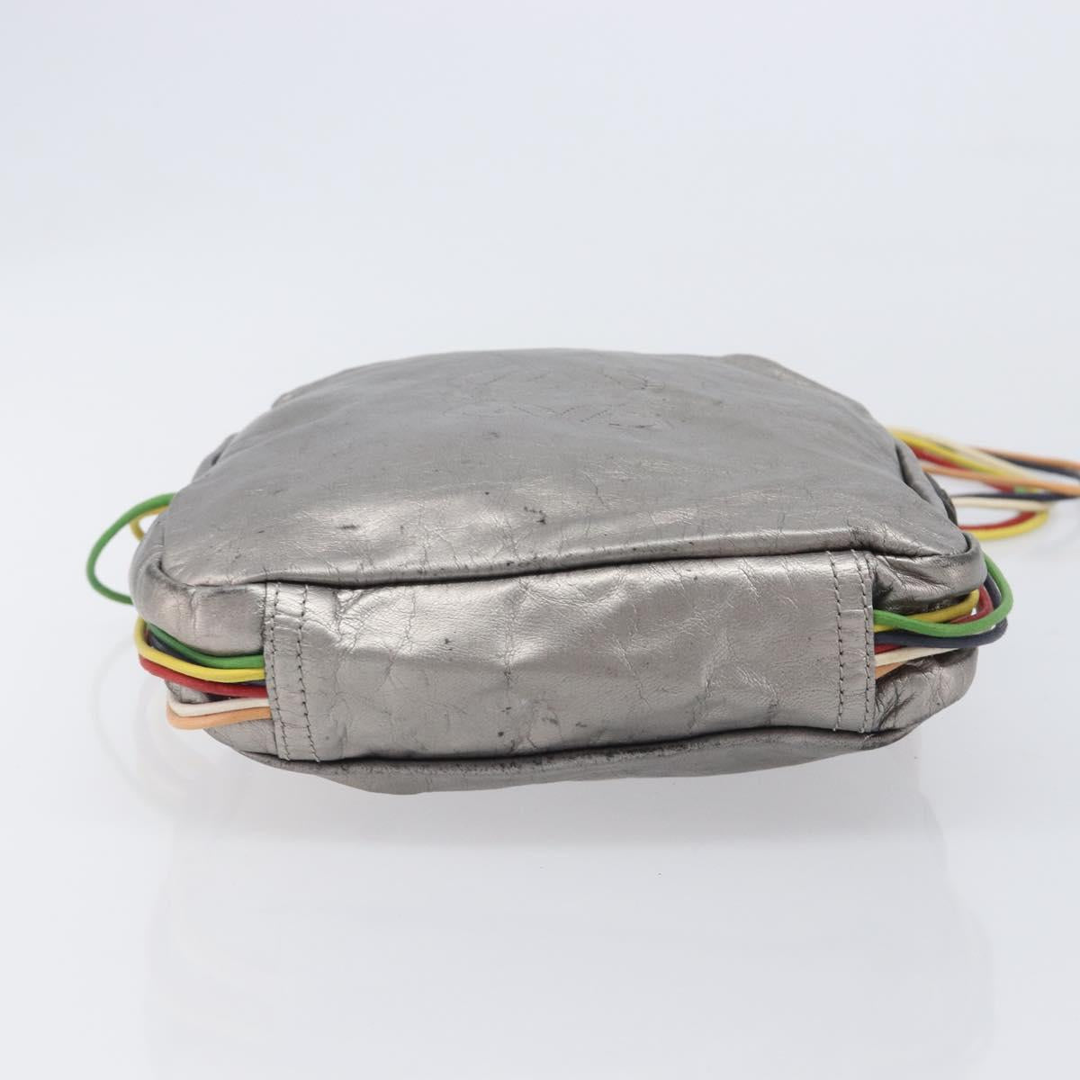 LOEWE Shoulder Bag Leather Silver Auth bs37665