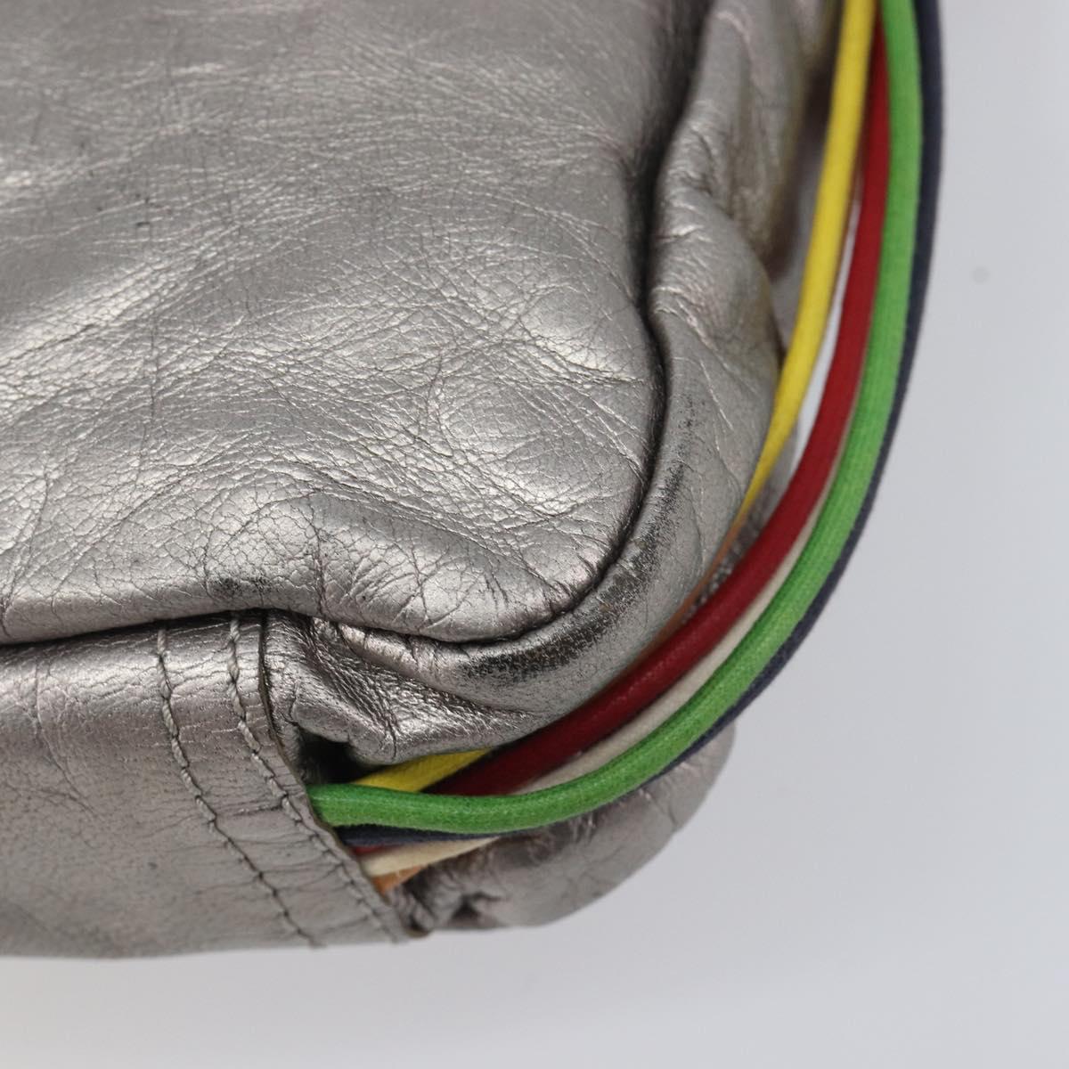 LOEWE Shoulder Bag Leather Silver Auth bs37665