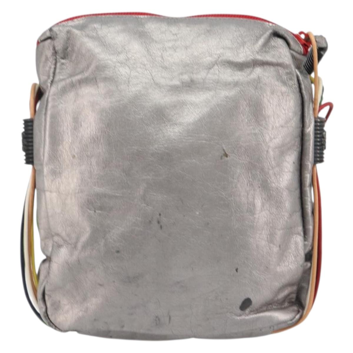 LOEWE Shoulder Bag Leather Silver Auth bs37665