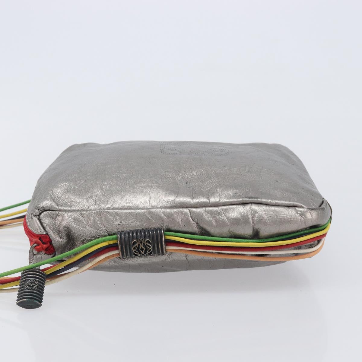 LOEWE Shoulder Bag Leather Silver Auth bs37665