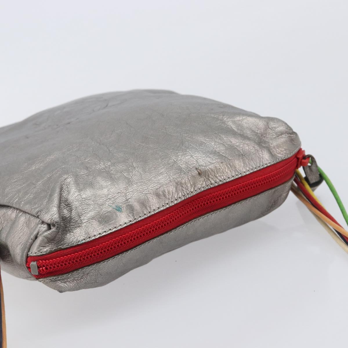 LOEWE Shoulder Bag Leather Silver Auth bs37665