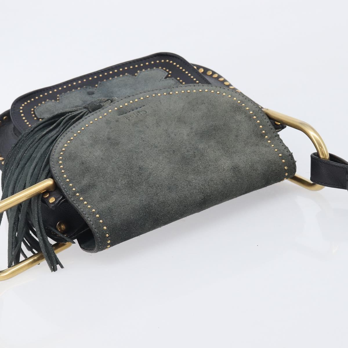 Chloe Hudson Shoulder Bag Leather Black Gold Auth bs37667A