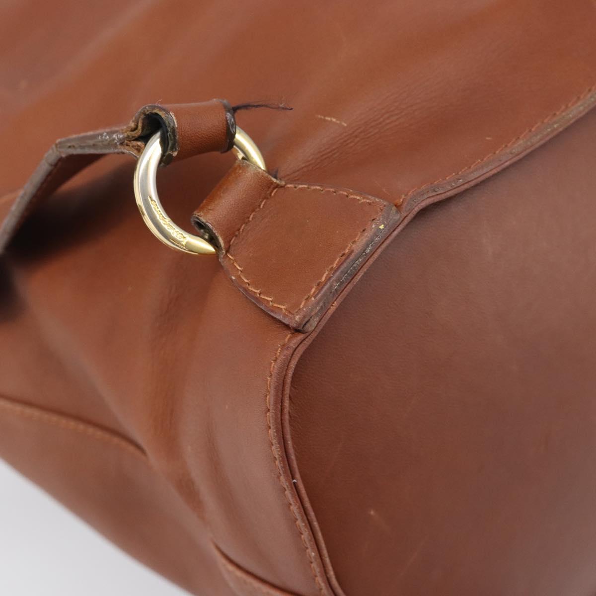 Salvatore Ferragamo Vala Backpack Leather Brown Gold Auth bs37669