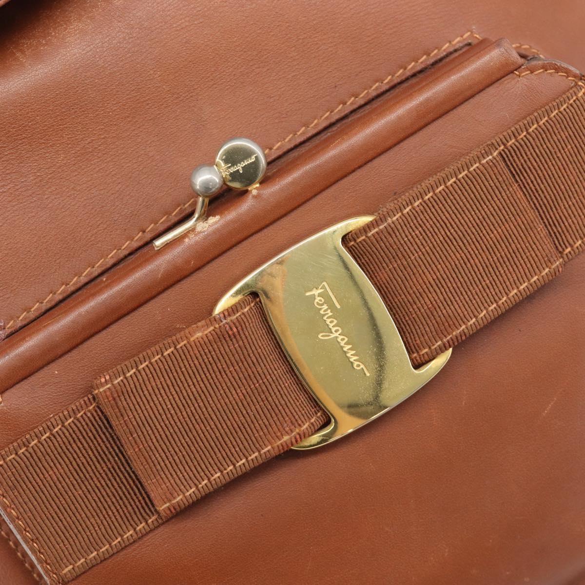 Salvatore Ferragamo Vala Backpack Leather Brown Gold Auth bs37669