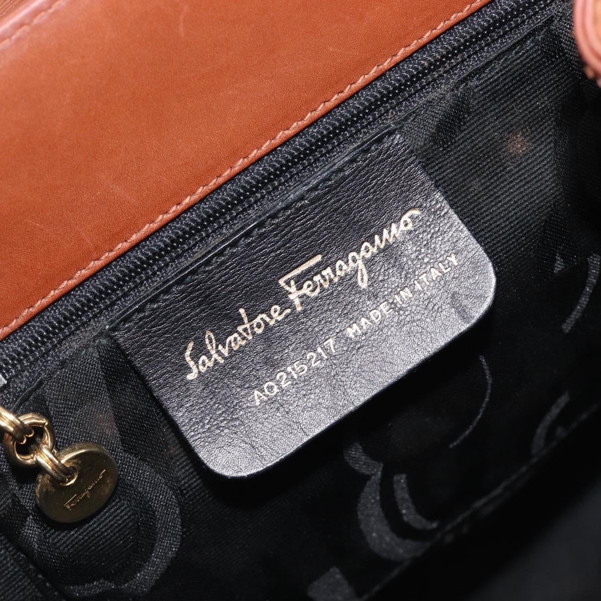 Salvatore Ferragamo Vala Backpack Leather Brown Gold Auth bs37669