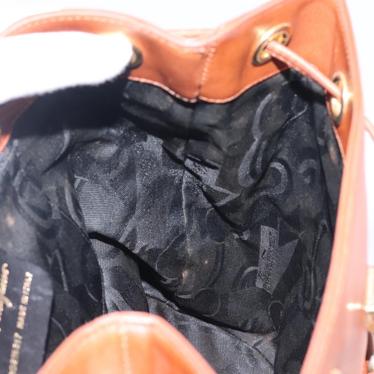 Salvatore Ferragamo Vala Backpack Leather Brown Gold Auth bs37669