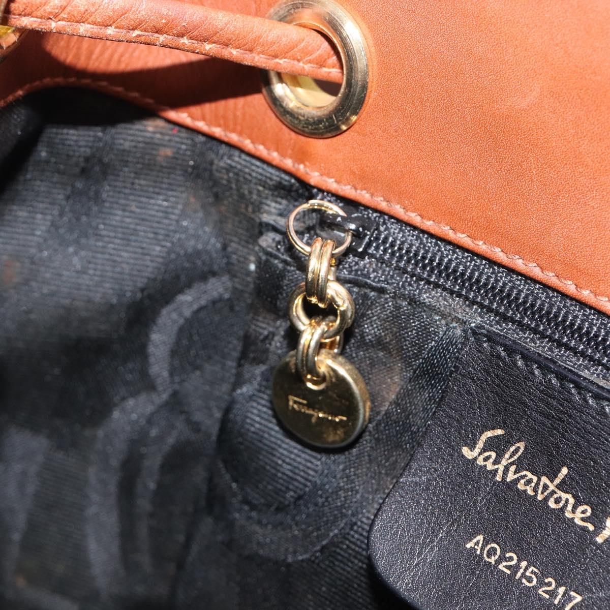Salvatore Ferragamo Vala Backpack Leather Brown Gold Auth bs37669